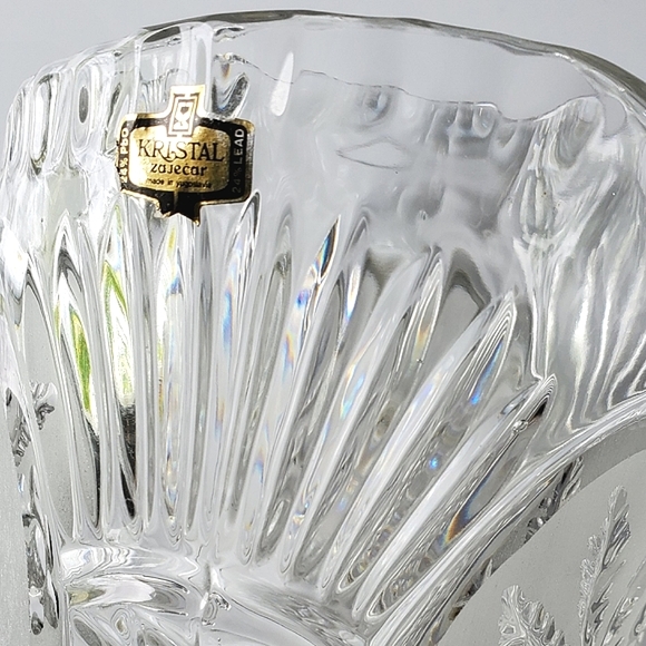 Vntg Lead Crystal 40oz Floral Pitcher by Kristal Zajecar made in Yugoslavia - Picture 5 of 16